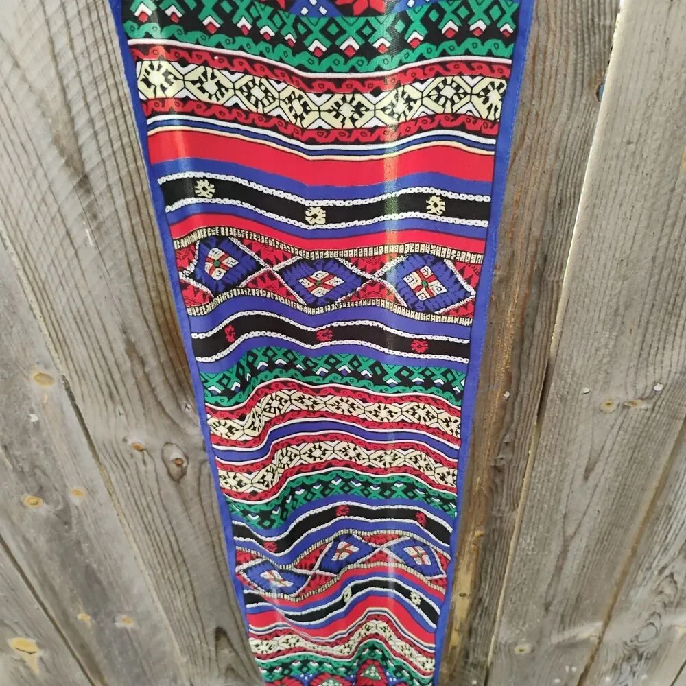 Vintage Southwestern Tribal Geometric Oblong Scarf Royal Blue Red Yellow 54x10